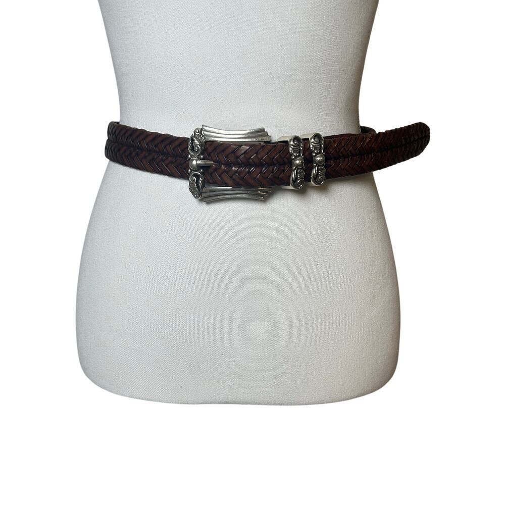 Brighton dark brown braided leather silver metal buckle detail size M L (32)